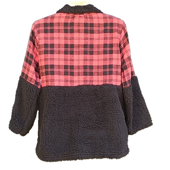 Buffalo Check Flannel Plaid Fleece Sherpa Pullover Top Shirt - Picture 2 of 7
